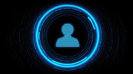 Digital user profile icon with glowing rings.