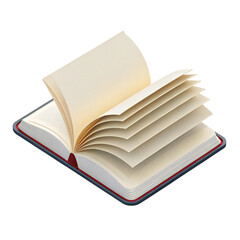 Open book with turning pages on a black background