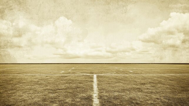 A vast, empty field with a white line marking the boundary. The scene is devoid of any human presence or activity.