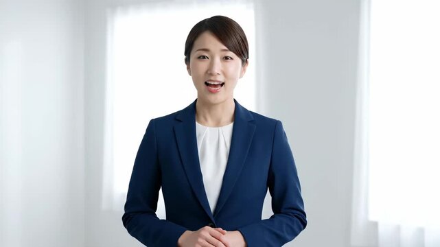 Japanese mother Confident Asian Businesswoman Giving a Presentation in a Bright Office.