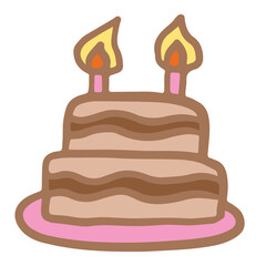 Hand drawn chocolate cake with candles for birthday cake, sweet dessert, bakery, pastry, cafe, restaurant, menu, recipe, baking book, food, snack, cake shop, card print, party, department store	
