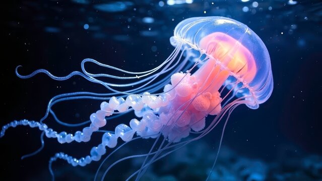 The blue background of jellyfish - Powered by Adobe