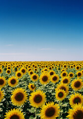 Obraz premium Vast Sunflower Field Under Clear Blue Sky in Summer