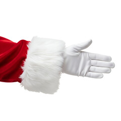 Title: Close-Up of Santa's Gloved Arm in Red Velvet Suit
