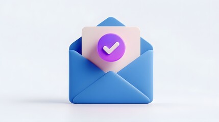 Blue envelope with verified document and purple checkmark