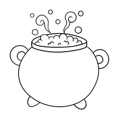 witch cauldron with potion line icon isolated on transparent background