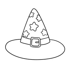 witch hat with stars line icon isolated on transparent background