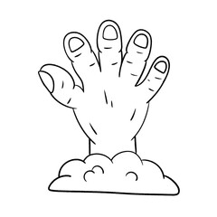 Zombie hand rising from ground line icon isolated on transparent background