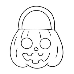Halloween pumpkin candy bucket line icon isolated on transparent background