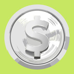 Shiny silver coin with a bold dollar sign, a modern and crisp icon for finance, banking, apps, or digital currency.