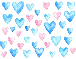Watercolor hearts on white background