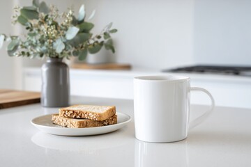 Minimal Kitchen Counter with White Mug and Toast