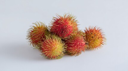 Vibrant close-up of fresh rambutans on a pristine white surface showcase