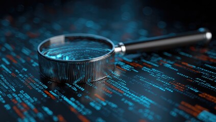 Magnifying glass focuses on digital code