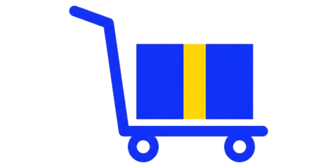 Blue shopping cart with box vector illustration for delivery and moving services