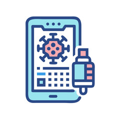 Smartphone app tracking virus data with adjacent vaccine vial