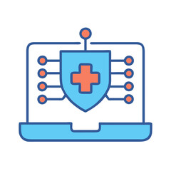 Medical data security on laptop computer with shield icon