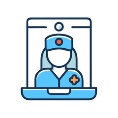 Online healthcare consultation with nurse or doctor on screen