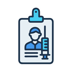 Medical record with doctor and injection illustration on clipboard