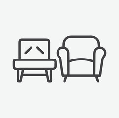 Modern and Stylish Living Room Set Icon in Minimalist Line Art