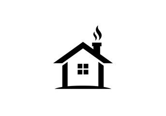 Minimalist house icon with smoke chimney illustration