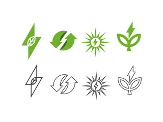 icon set renewable energy icon. Simple eco friendly vector set. flat and line art version.