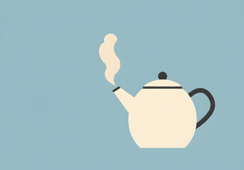 Minimal teapot illustration steaming vapor over light blue background
