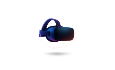 Futuristic virtual reality headset with glowing purple and blue accents representing immersive technology and digital entertainment isolated on transparent background