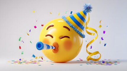 Joyful emoji celebrating with party hat and horn