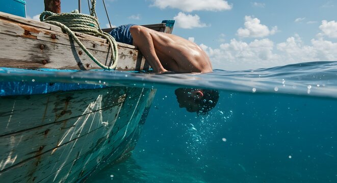 Man Diving off Boat into Tropical Ocean