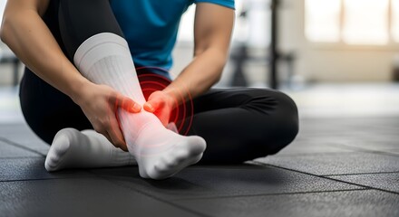 sprained ankle in pain after a sports injury at the fitness center