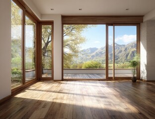 Empty modern room with panoramic mountain view