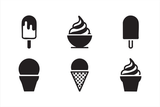 Collection of Ice Cream Silhouettes: Cones, Bowls, and Popsicles