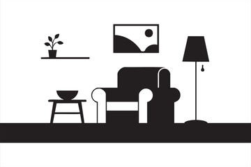 Fototapeta premium Cozy Living Room with Armchair, Picture Frame, and Lamp