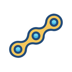 Stylized flat vector graphic of a bicycle chain in yellow, blue, and black