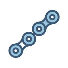 Stylized bike chain illustration in shades of blue on a black background