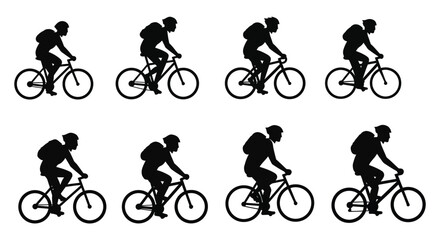 Obraz premium Silhouette of a cyclist riding a bicycle in different positions