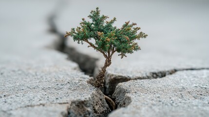  Plant Growing Out of Crack in Concrete, Symbolizing Perseverance, Persistence, and Determination