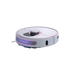 Modern Robotic Vacuum Cleaner with Pink Accents - Smart Home Cleaning Technology
