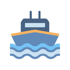 Simple Flat Style Illustration of a Cargo Ship on Water Waves