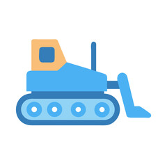 Bulldozer icon in flat design, construction equipment on black background