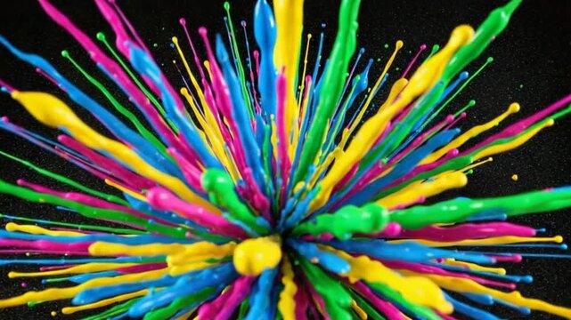 Paint Splashing in Slow Motion Creating Colorful Explosion on Black Background