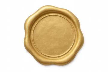 Golden seal on transparent background providing copy space, perfect for branding, certificates, or invitations