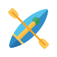 Flat illustration of a blue kayak with paddle isolated on black background