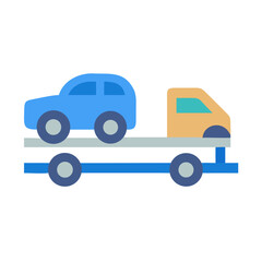 Naklejka premium Tow truck transports a car in a flat design against a black background