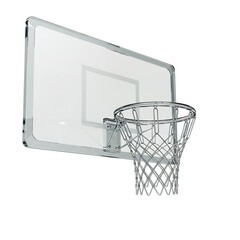 Basketball hoop with ball on white background