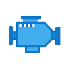 Stylized blue vehicle engine icon on black background represents engineering and mechanics