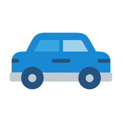 Blue car flat icon on black background, simple transport vehicle illustration