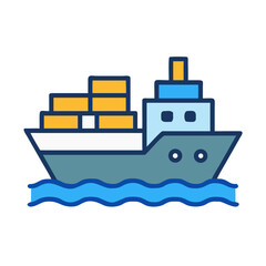 Stylized cargo ship vector illustration with filled style and a black background