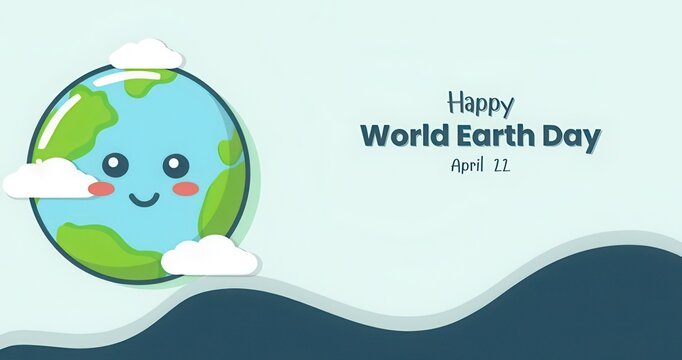 A cartoon illustration celebrating happy world earth day on april 22 with a cute earth character